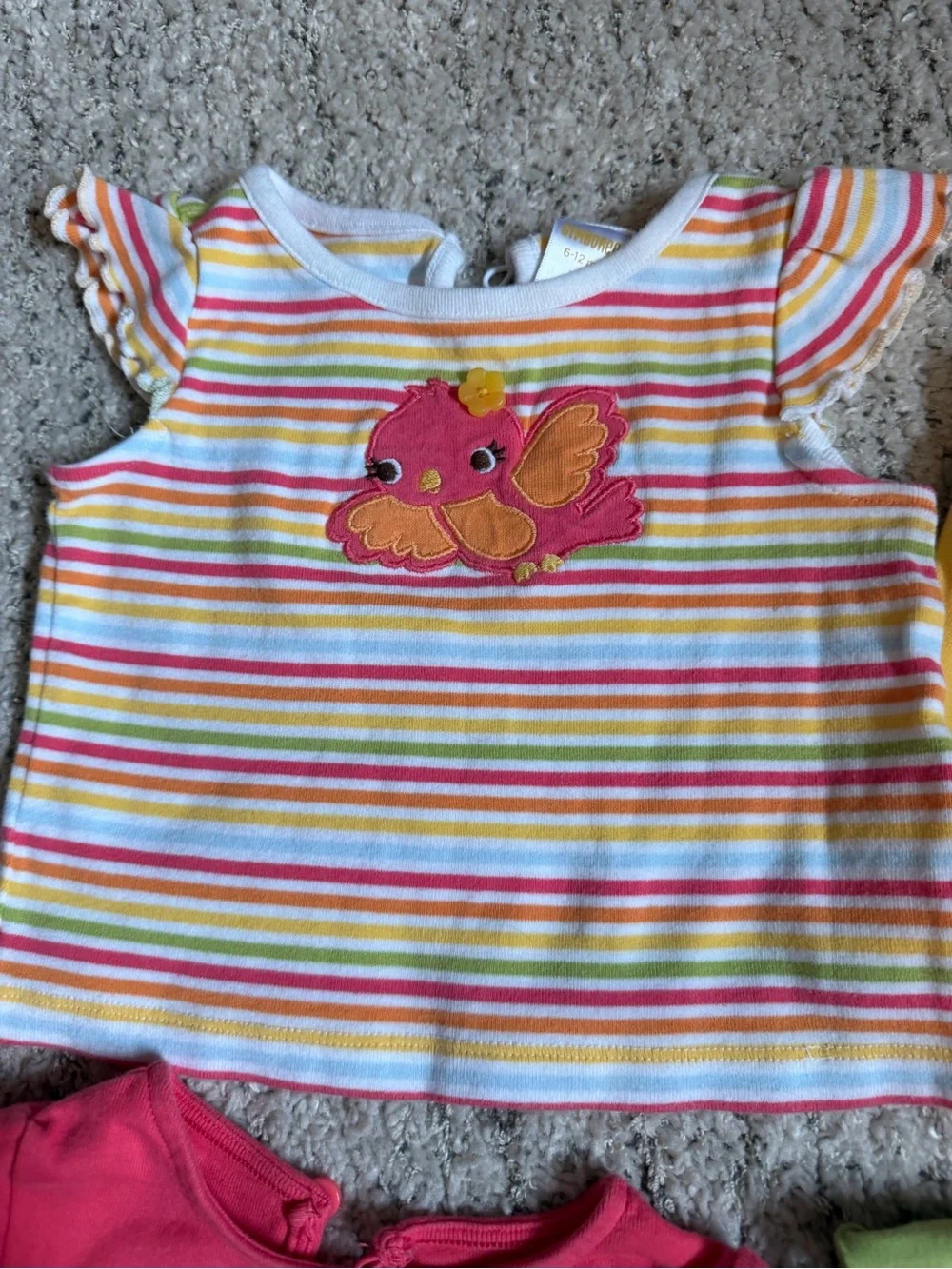 Vintage Gymboree Pink, Green, Yellow & Multi-Stripe Short Sleeve Tee Set 6-12 mo
